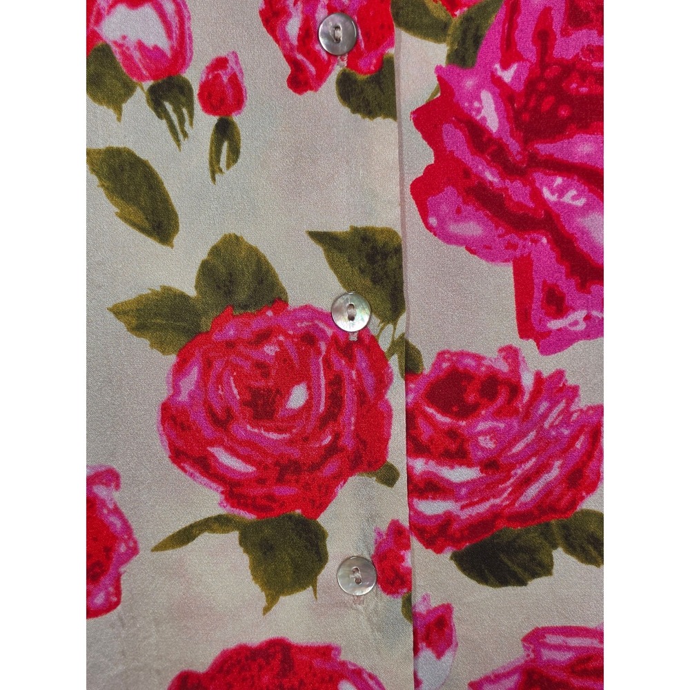 L'AGENCE 100% Silk Pink Rose Floral Top Womens M Split Neck Champagne *AS IS* - Picture 4 of 12